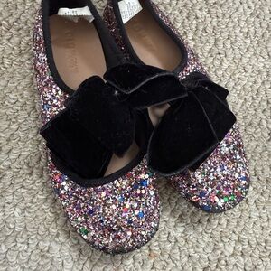 Glittery Kids Shoes with Black Bow